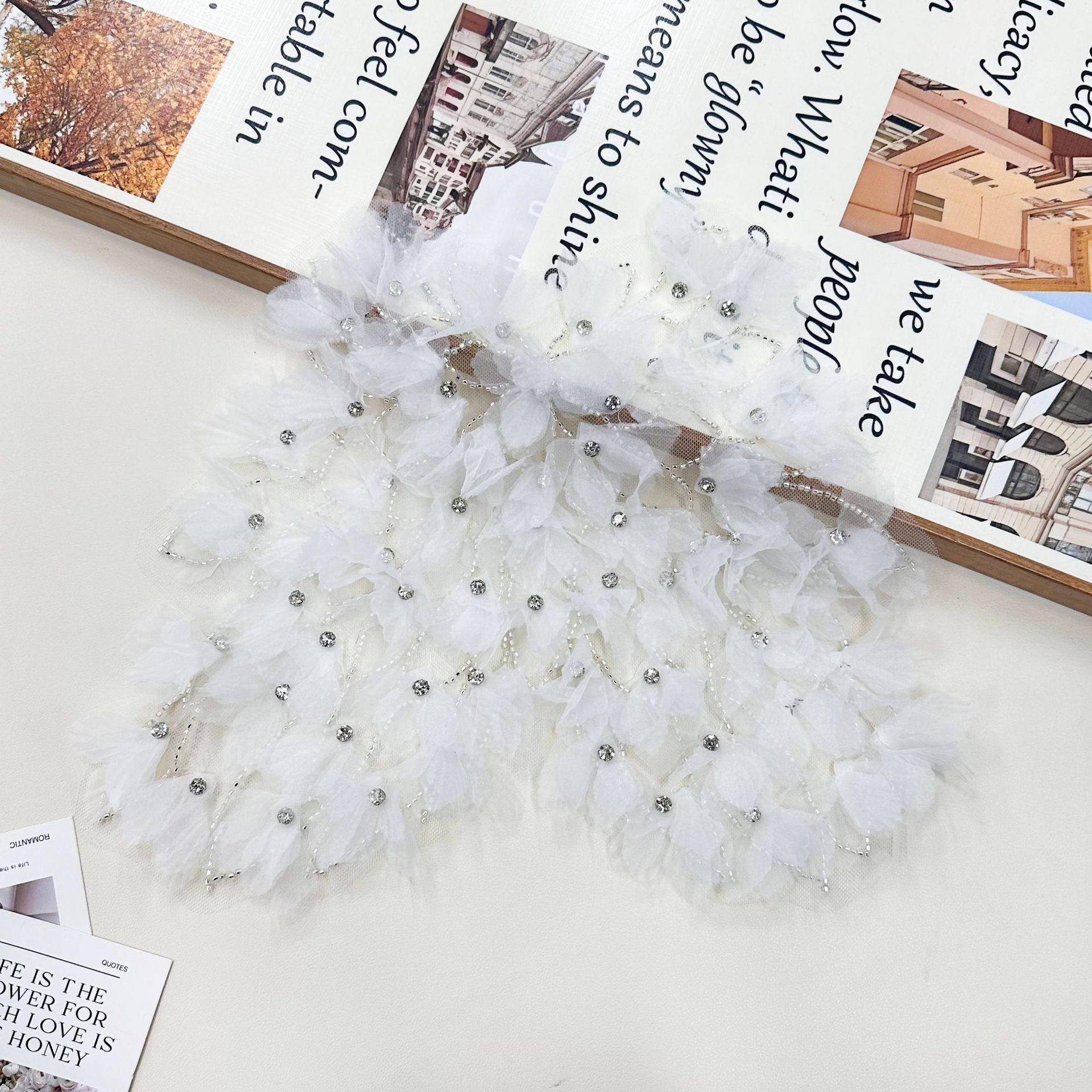 Cuello bordado, todo fósforo, cuello delantero de alta gama, malla, accesorios de diamantes de imitación, vestido de cuello para mujer, decoración de blusa de suéter
