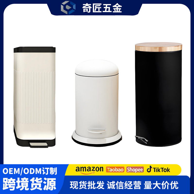 Cross-Border Trash Can Dropshipping: Household Stainless Steel Foot-Operated Trash Can with Lid for Living Room and Bathroom