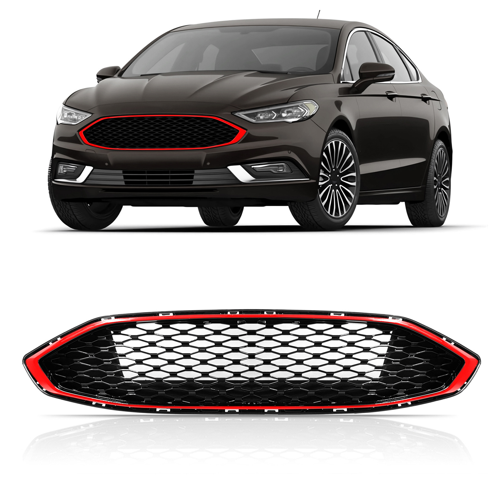 Suitable for Ford Mondeo Fusion 2017-2018 Mid-Grid American Version Modified All-Black Honeycomb Mustang Mid-Grid