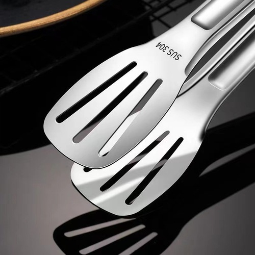 Three-line stainless steel food tongs, thick food tongs, grilling tongs, steak bread barbecue tongs, outdoor self-service meal tongs
