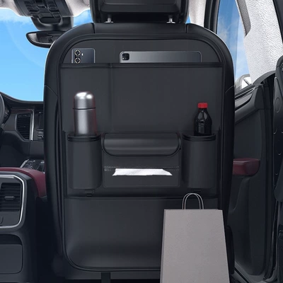 Car Seat Back Storage Bag Chair back anti-kick pad - long-style-without-dining-table-black-large-size-6142