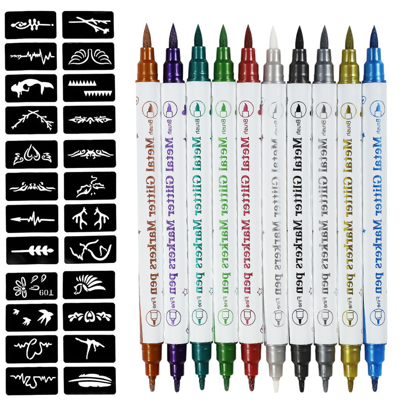 Línea de gancho de color de pluma de tatuaje temporal de cabeza suave transfronteriza DIY nuevo multifuncional pluma de tatuaje de doble cabeza fábrica al por mayor