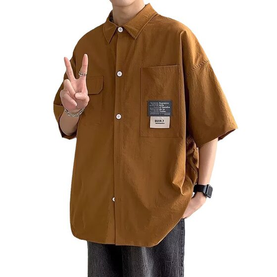 Short-sleeved Shirt Men's Summer Fashion Brand Japanese Style Loose Fashionable Shirt Casual All-match Work Jacket Men's Top Clothes for Boys