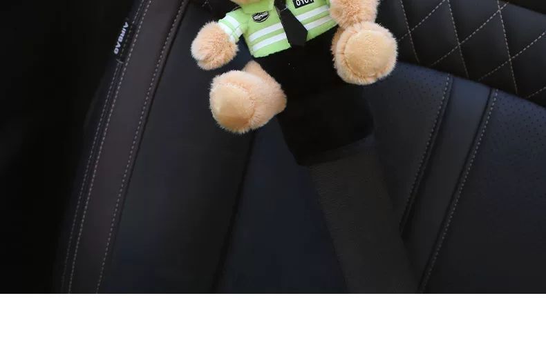 Car Kids Safety Belt Traffic Police Bear Protective Cover Fixed Adjuster Anti-Stranglehold Belly Cartoon Baby Shoulder Pad Set