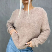 跨境新款亚马逊свитер慵懒仿貂毛高领毛衣纯色套头宽松女装