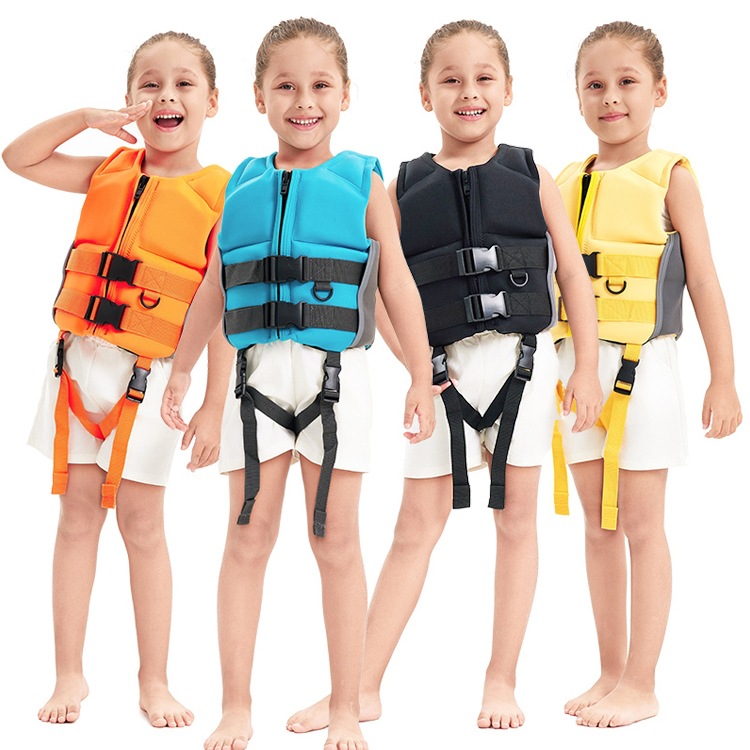儿童款救生衣男女童大浮力背心冲浪助浮潜游泳漂流黑灰色