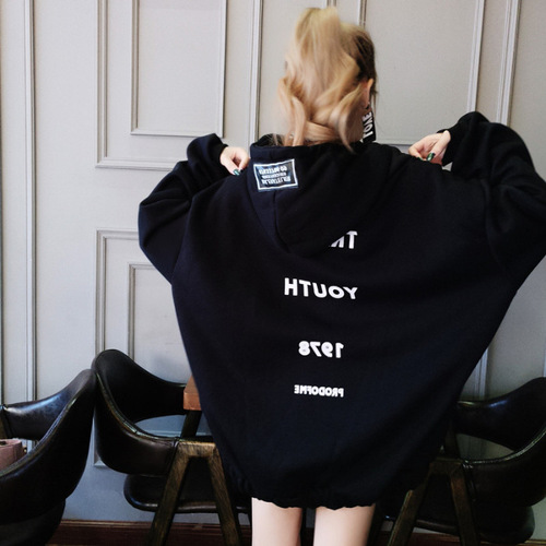 HOT Cec Women's Autumn Korean Style Medium Length Loose Hooded Oversize Cardigan Outerwear Ins Trend