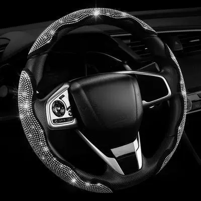 Non-Slip, Universal Full-Diamond Clip-On Handle — Steering wheel cover - white-diamond-pack-of-3-38cm