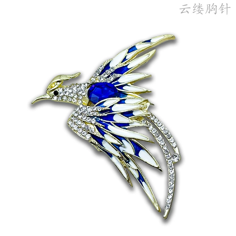 Phoenix metal brooch pin, enamel accents, gold-tone alloy, 5.76×4.48 cm, multicolor options