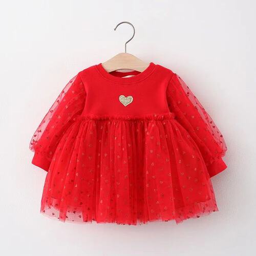 941 children's clothing children's skirt girls love long-sleeved mesh skirt baby princess skirt cute tutu skirt spring and autumn bottoming skirt