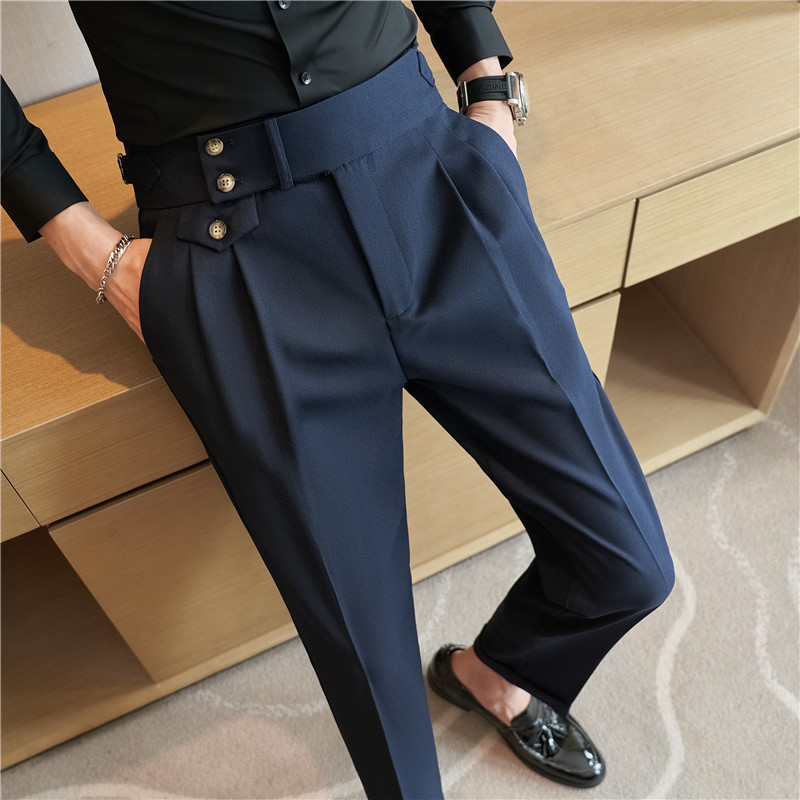 Pantalones Casuales de Pierna Recta y Cintura Alta Estilo Napolitano para Hombre, con un Toque de Lujo, para Comercio Exterior