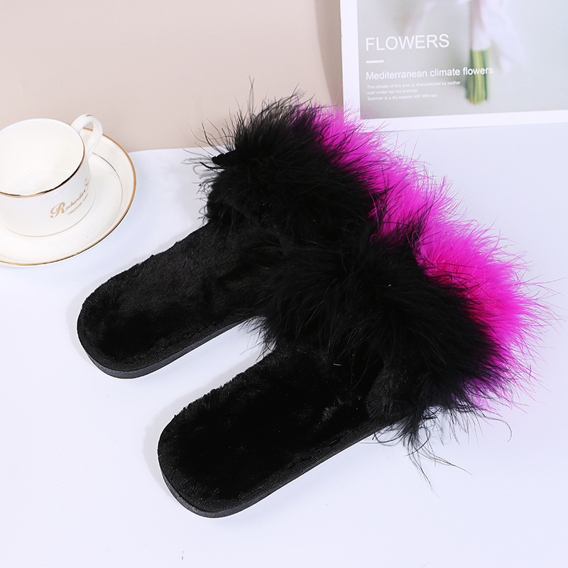 Turkey Feather Warm Flat-Heeled Color Matching Slipper NSKJX104854