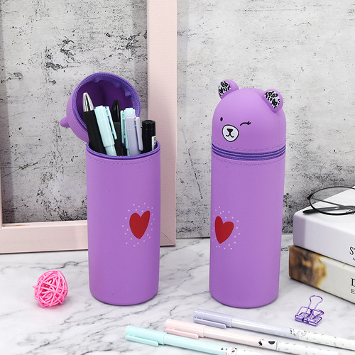 Bear Creative Stationery Pencil Case Student Supplies Pen Pot Festival Gift Beauty Storage Box Silicone Portable Pencil Box