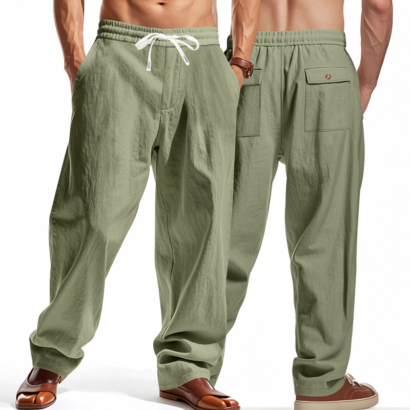 Cross-border Amazon European and American New Men's Loose Linen Casual Wide Leg Trendy Beach Sports Four Seasons Breathable Pants