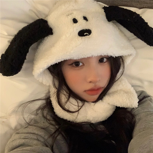 Korean ins style cute puppy ear protection hat Lei Feng hat autumn and winter students versatile warm plush hat