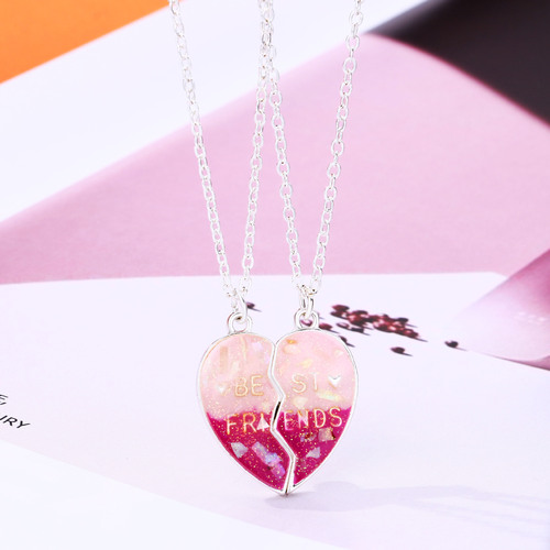 Cross-border hot selling BFF gradient color children's necklace love alloy dripping oil magnet good friend necklace set