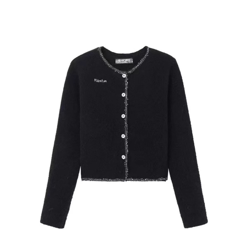 in stock Counter Quality Contrast Embroidered LOGO Wool Cardigan Crewneck Short Coat Air-conditioning Suit