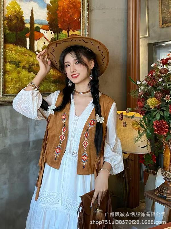 夏の新しいファッション多用途カジュアルレトロ高品質ボヘミアンエスニックスタイルベストジャケット女性用|undefined