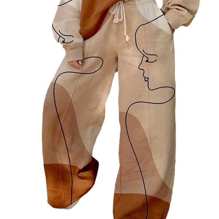 Conjunto de Sudadera Informal con Cuello Redondo y Estampado Holgado para Mujer, Estilo Europeo y Americano, Novedad de Comercio Exterior Transfronterizo para Otoño 2025
