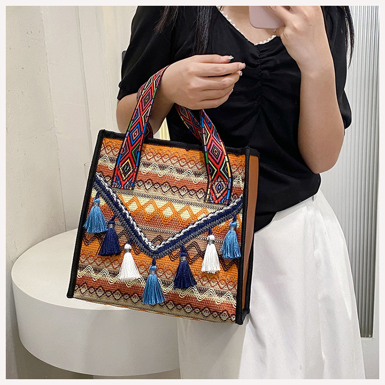 Medium Size Women's Medium Canvas Ethnic Style Tote Bag