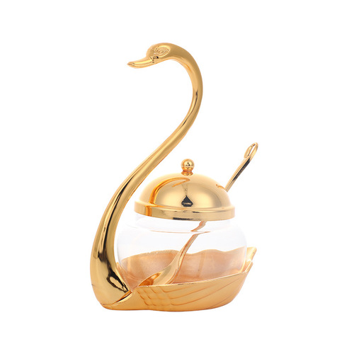 European alloy swan sugar cup condiment bottle new style home hotel zinc alloy glass condiment box directly supplied by the manufacturer