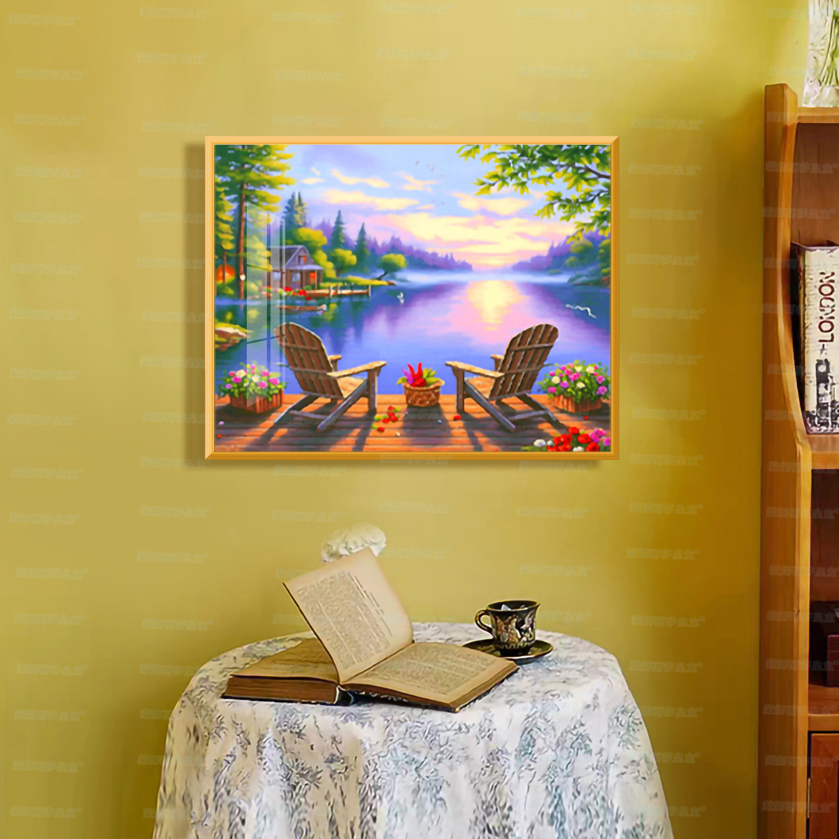 Mona Lisa real bordado cruzado tiempo de ocio moderno minimalista pequeñas piezas paisajes sala de estar porche bordado de hilo a mano