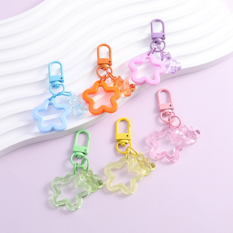 Colorful Transparent Bear Hollow Five-Pointed Star Keychain Accessory DIY Jewelry Accessory Bag Pendant Luggage Decoration Colorful Transparent Bear Hollow Five-Pointed Star Keychain Accessory DIY Jewelry Accessory Bag Pendant Luggage Decoration