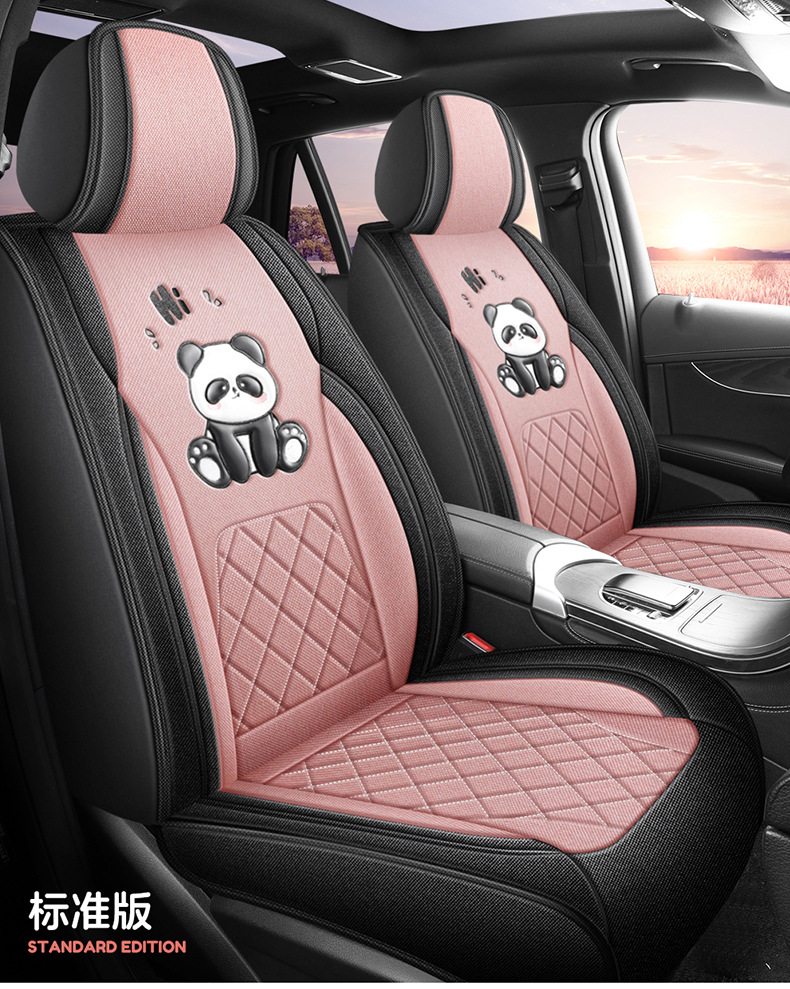 Universal Panda Hemp Full Surround Breathable Wear-Resistant Five-Seat Car Seat Cover