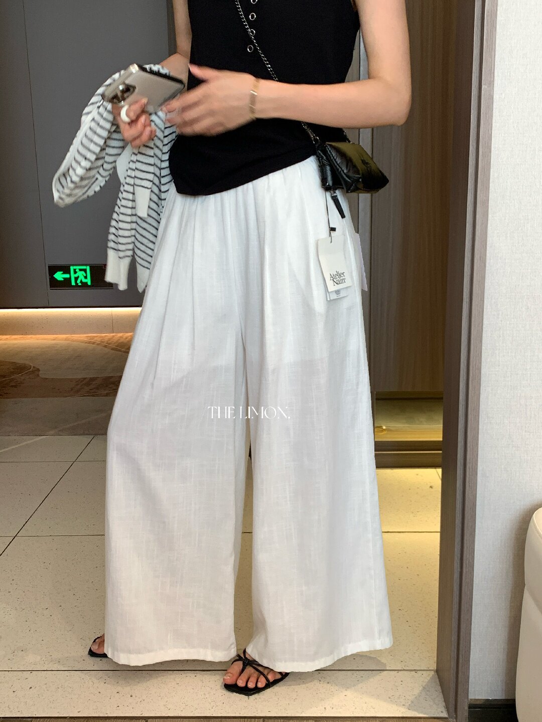 Quần ống rộng nữ vải linen phối cotton dáng suông mùa hè — Xám gạo, Xanh xám nhạt, Xanh đen, Cam bí ngô chi tiết 7