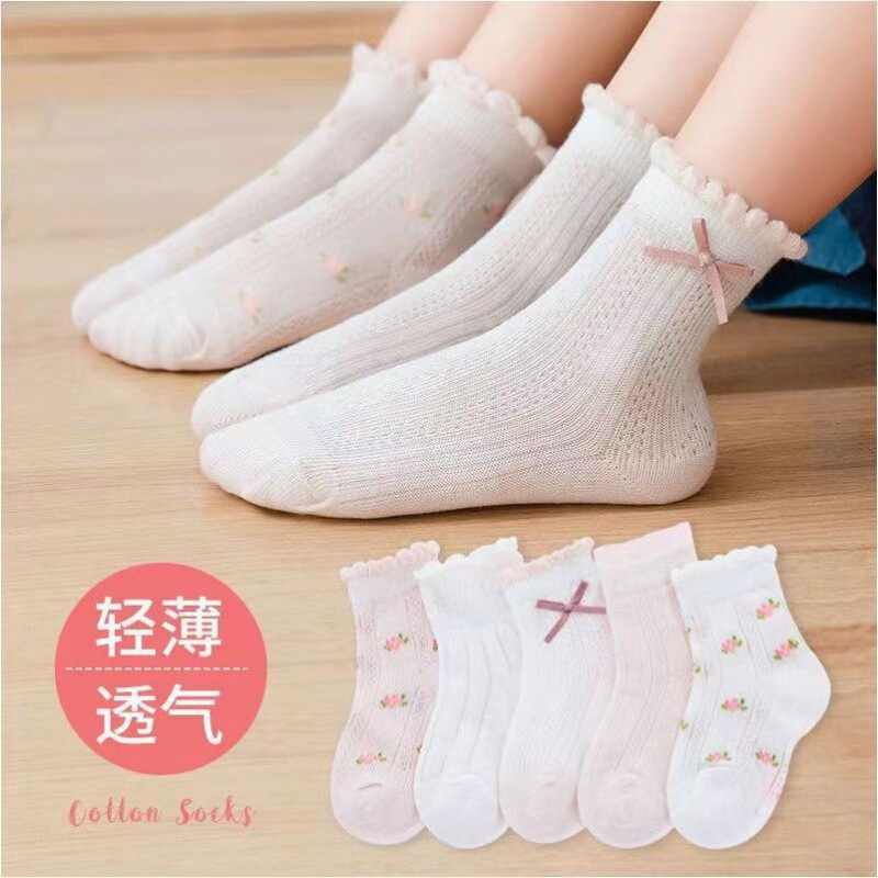Girls' Socks Spring and Summer Thin Children's Socks Breathable Mesh Mid-Tube Lace Baby Girl Socks Cotton Socks Dropshipping