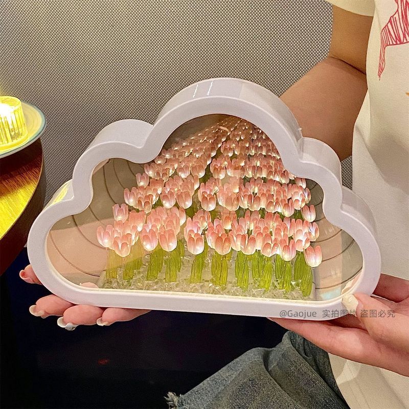 创意礼品蛋糕郁金香玫瑰花束diy小夜灯女生生日手工礼物礼盒摆件|undefined