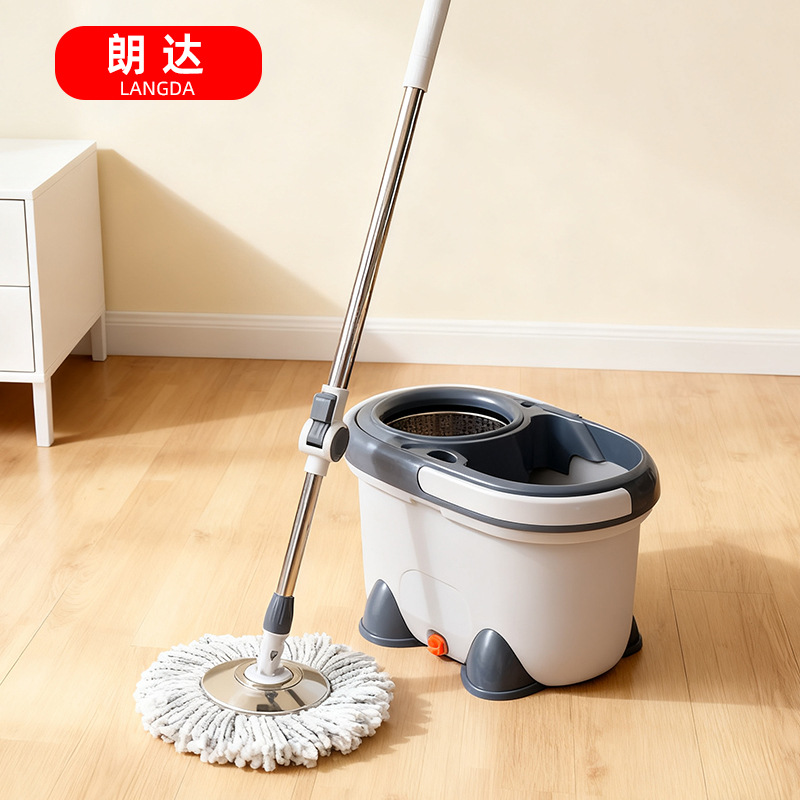 Cross-Border Wholesale Rotating Mop Bucket for Home Use, Lazy One-Step Cleaning, Stainless Steel Water Outlet, Hands-Free Mop Bucket Set