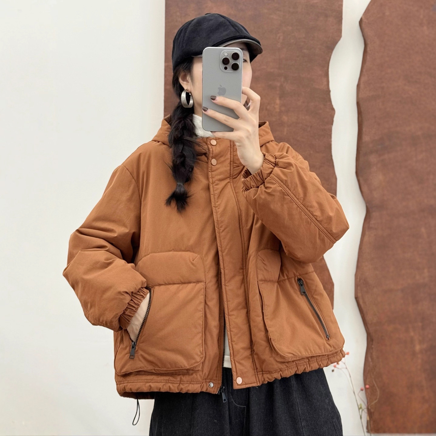 大口袋棉衣女 2025冬新款韩版宽松休闲简约纯色保暖棉服棉袄 8517