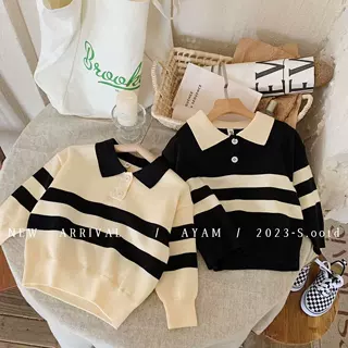 2026春季新品 洋气儿童翻领条纹毛衣 男童女童休闲毛衣 polo 衫