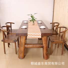 新中式老榆木电脑桌写字台办公室多人位会议桌实木茶桌椅组合套装