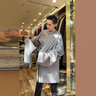 Xizang Men's Special Size Xizang Robe Shirt Two-Piece Set Fashionable Stage Performance Clothing Pure Color Versatile New Chinese Clothing