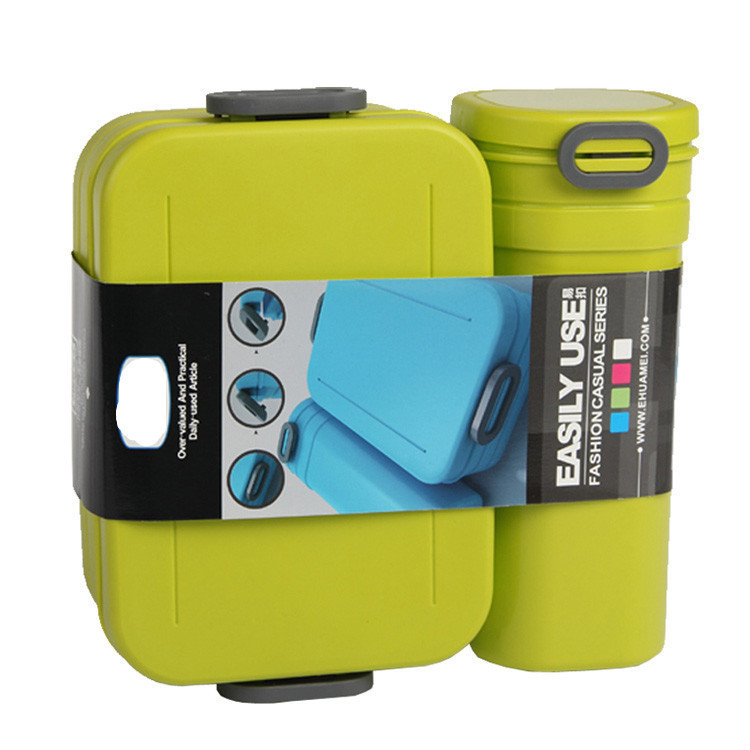 Cross-Border Hot-Selling Food-Grade Plastic Lunch Box with Water Cup Set, Student Compartmentalized Lunch Box, Microwaveable