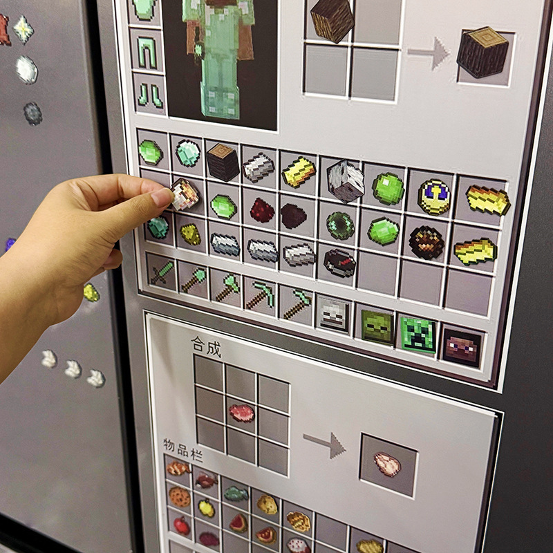Minecraft Mc Refrigerator Stickers Room Decoration Stickers Synthetic Table Cabinet Creative Magnetic Stickers Refrigerator Door Decoration Stickers