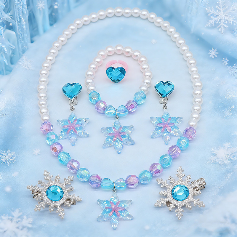 Frozen Children's Jewelry Set for Girls, Snowflake Pearl Necklace, Bracelet, Little Girl Princess Jewelry Wholesale