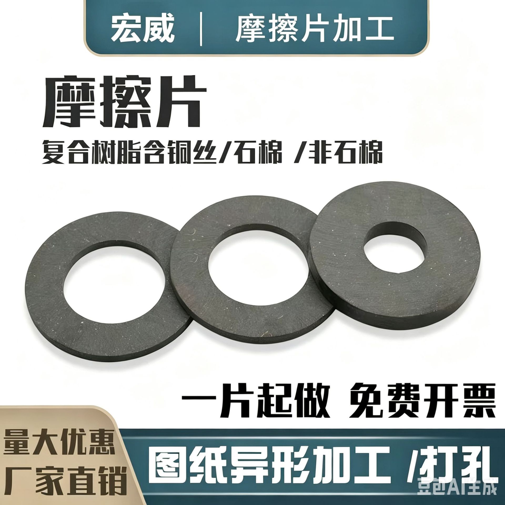 摩擦片加工圆形刹车片半金属异形打孔耐磨离合器片树脂按图加工