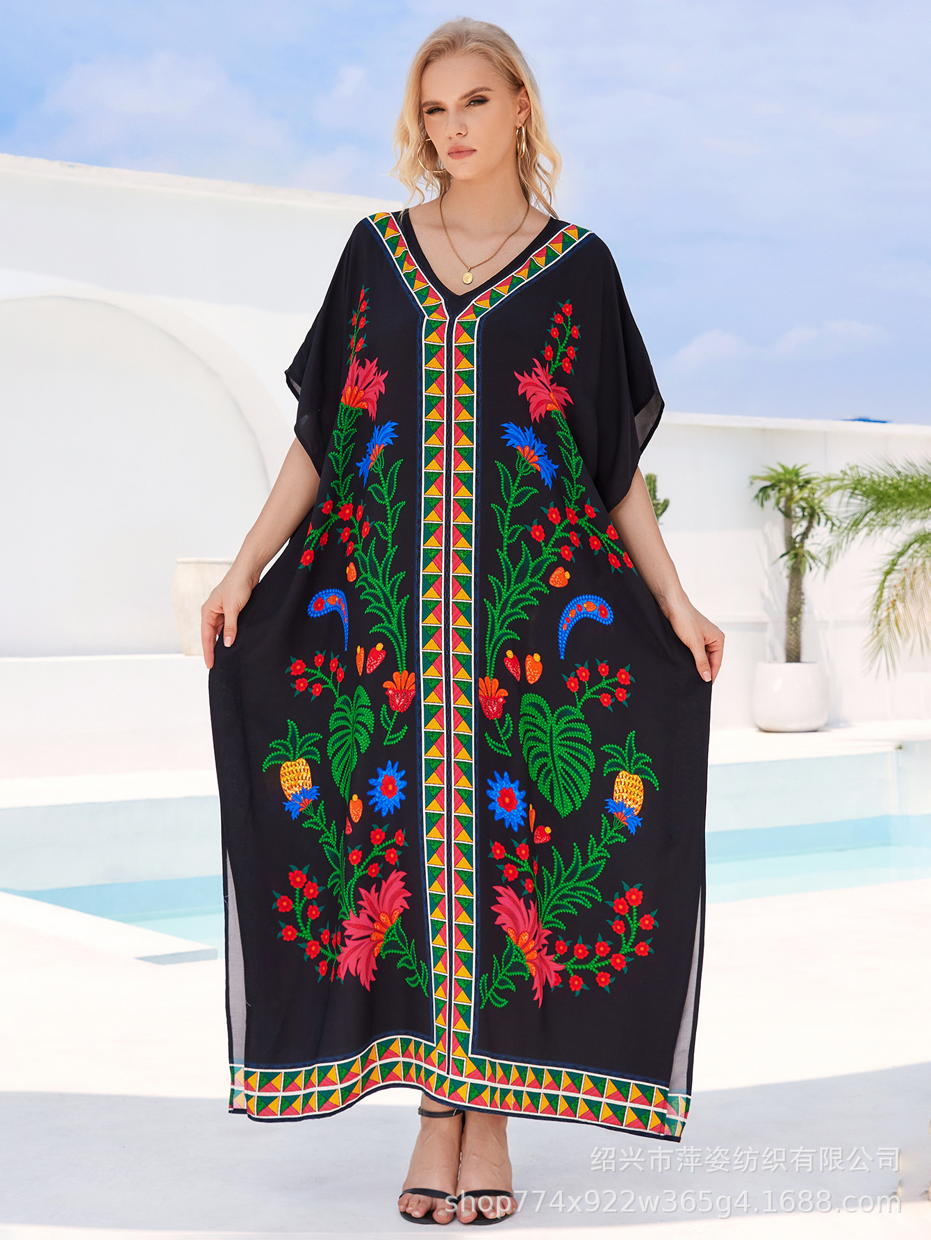 Camisas de playa de algodón impresa bata de vacaciones bikini con trajes de baño camisa buñuelo nuevo 45 - 1