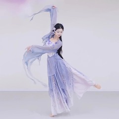 2025新款古典舞渐变紫纱衣喇叭袖外披晕染裤裙演出练功服古典舞唐