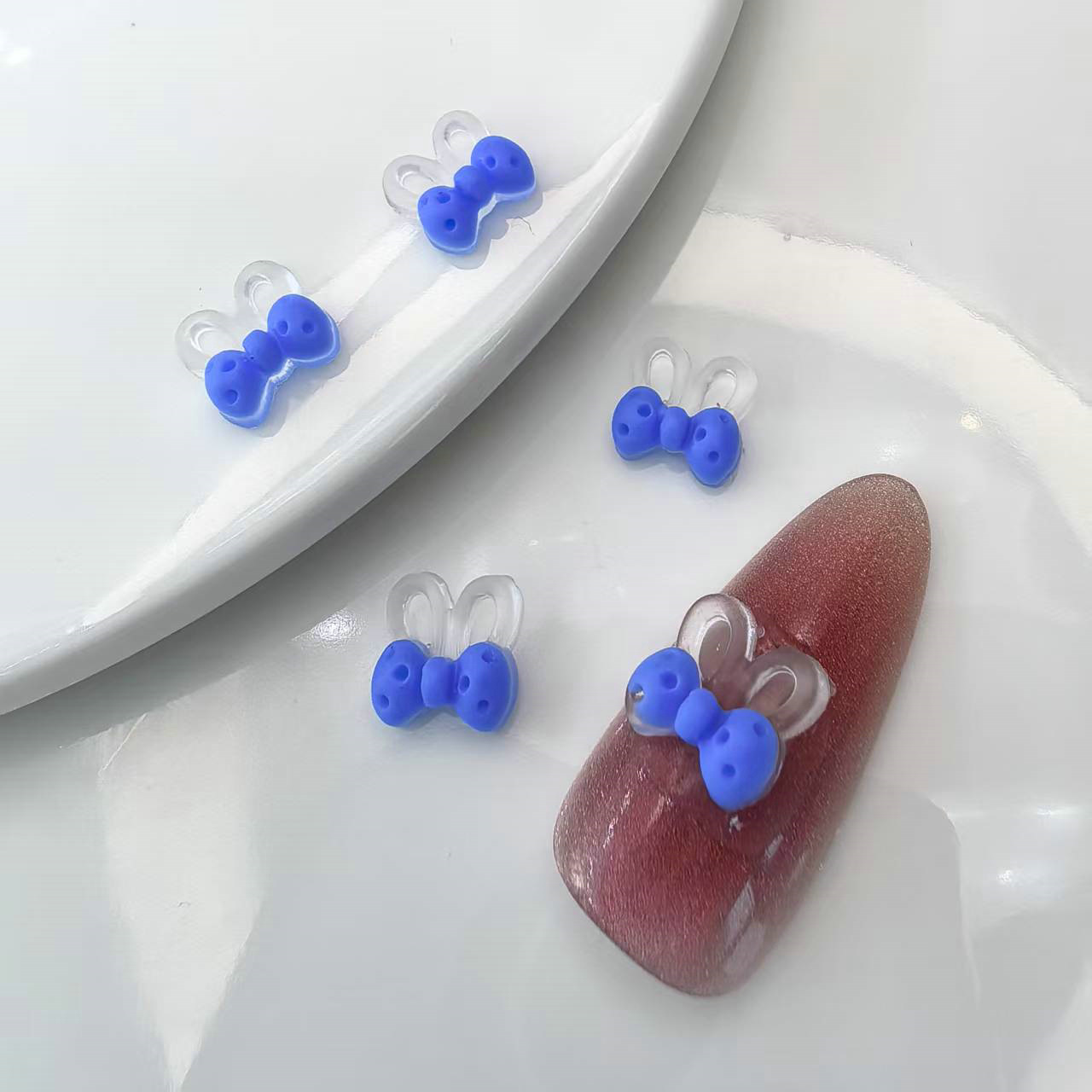 透明夜光光变蝴蝶结兔耳朵美甲饰品批发发夹配饰材料贴片0010