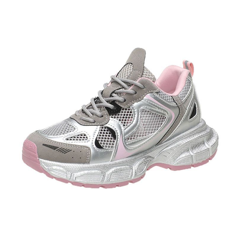 Zapatos de plata para mujeres 2025, nuevos zapatos de primavera y verano con suela gruesa aumentando la altura de los zapatos de deporte transpirables de nicho image 6