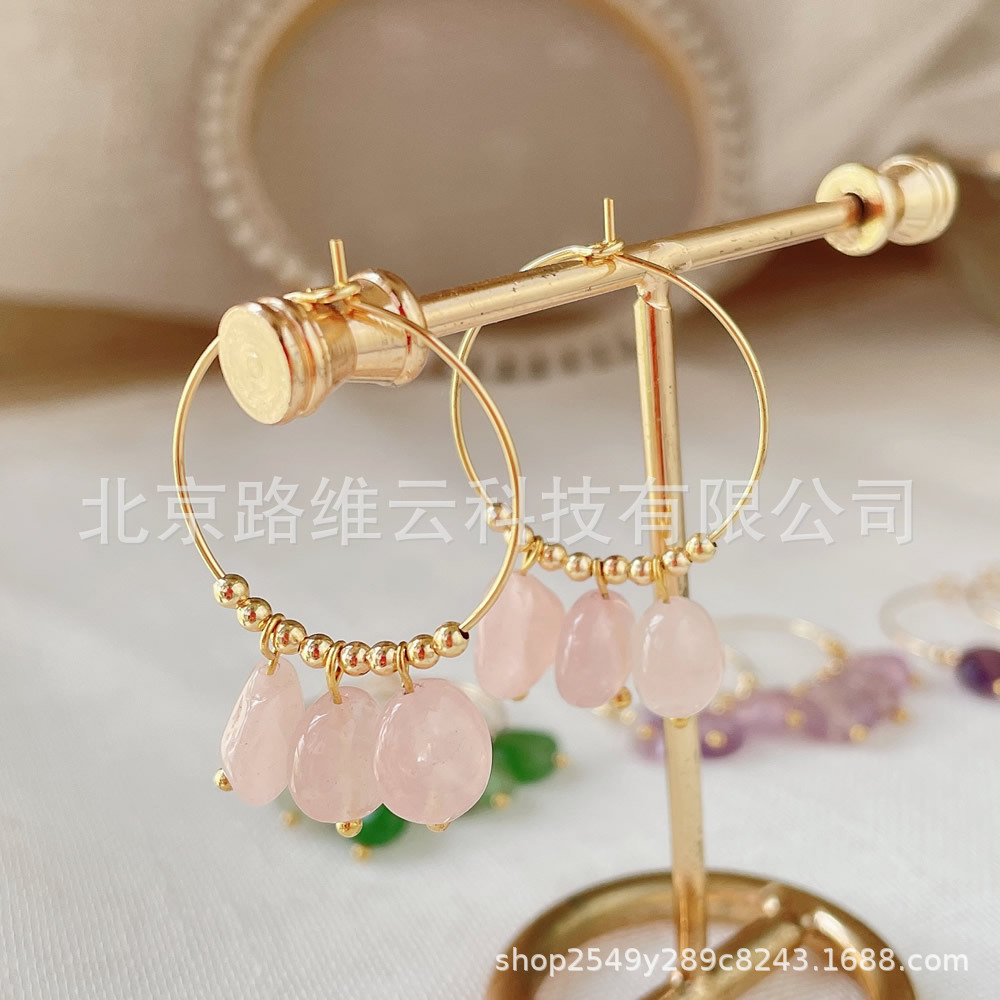 Europa y los Estados Unidos semipreciosa natural cristal lingüizo pendientes de perla amatista irregular pendientes de acero de titanio pendientes de acero mujeres