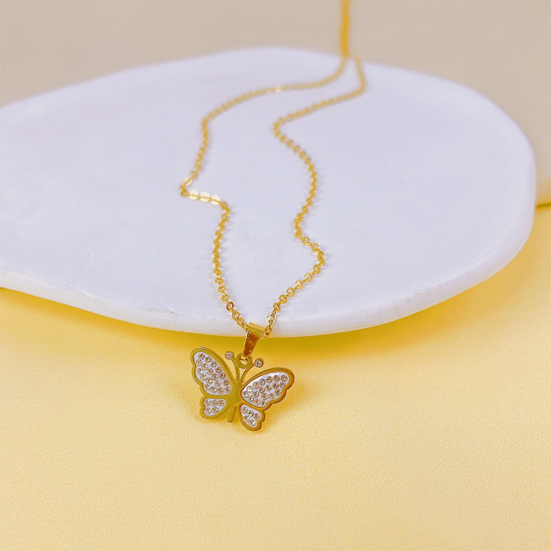 Fashion Butterfly Stainless Steel Plating Zircon Pendant Necklace 1 Piece