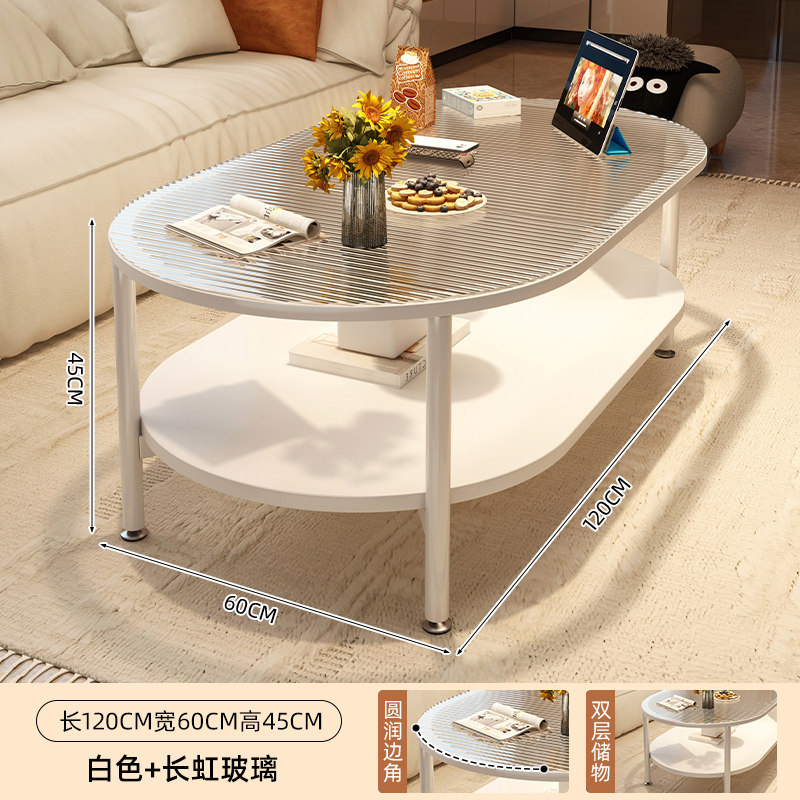 Mesa de té sala de estar doméstica 2025 nueva pequeña mesa móvil creativa de vidrio templado crema mesa de té de viento