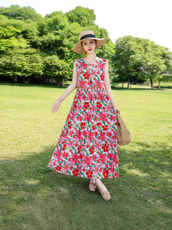Vest Dress for Summer, New Style, Extended Version, Sleeveless Cotton Silk Plus-Size Dress, Large Hem Skirt, Beach Vacation Dress Vest Dress for Summer, New Style, Extended Version, Sleeveless Cotton Silk Plus-Size Dress, Large Hem Skirt, Beach Vacation Dress