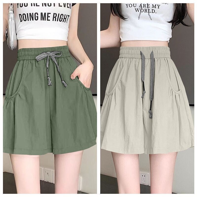 Summer High-Waisted Slimming Work Shorts New Style Five-Point Pants Loose Thin Elastic Fashion Pocket Casual Sports Pants