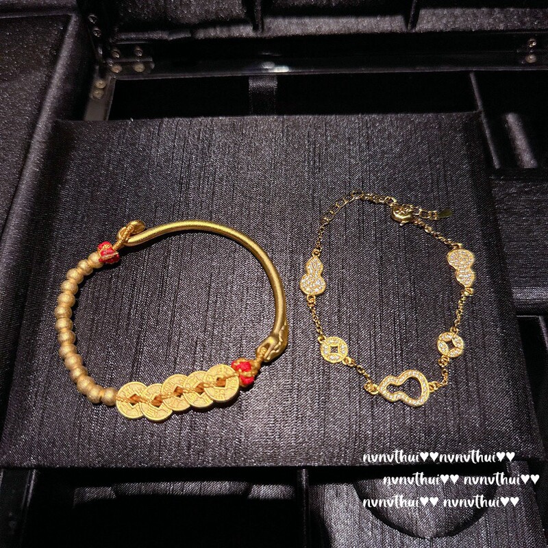 Ancient method golden spirit snake fu bead copper coin bracelet new Chinese plated 18K gold gourd copper coin zircon bracelet